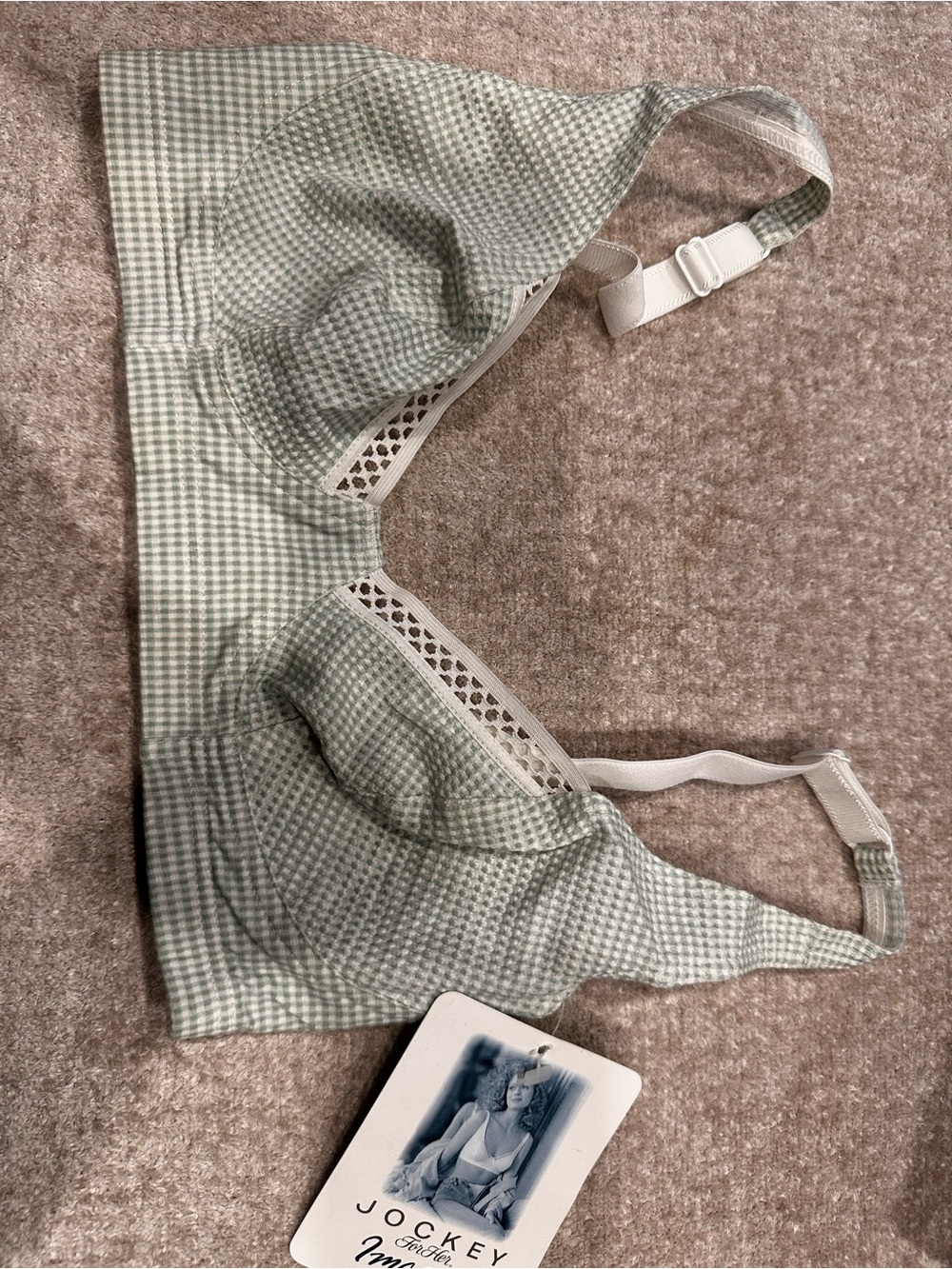 Jockey Sage Green Gingham Wireless Bra with Lace Trim